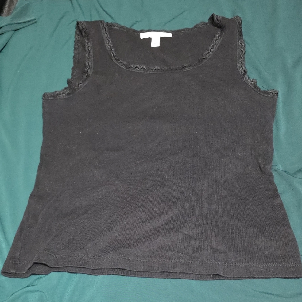 JM Collection Elegant Black Tank with Lace Trim